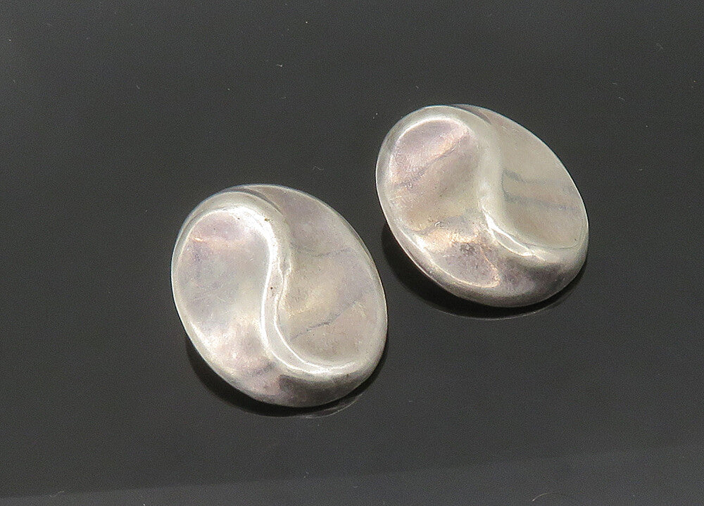MEXICO 925 Silver  Vintage Shiny Modernist Non Pierce Drop Earrings  EG10514