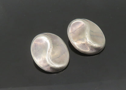 MEXICO 925 Silver  Vintage Shiny Modernist Non Pierce Drop Earrings  EG10514