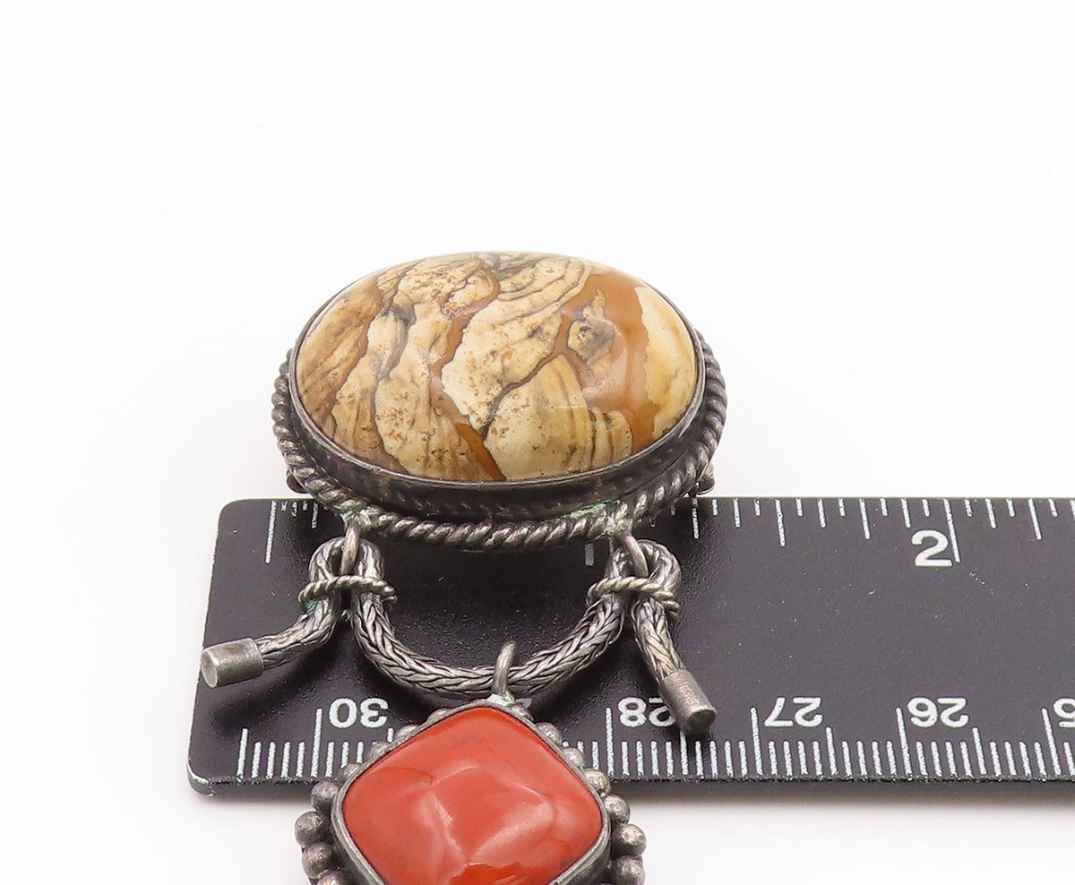 925 Sterling Silver Vintage Brooch Pin SUARTI BALI Jasper & Agate  BP12443