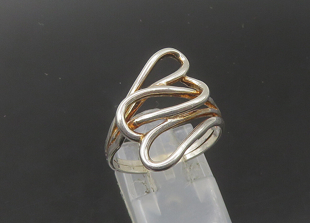 925 Sterling Silver  Vintage Shiny Love Hearts Bypass Ring Sz 8.5  RG22379