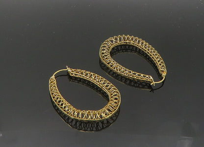 925 Sterling Silver  Vintage Gold Plated Wire Crossed Hoop Earrings  EG10215