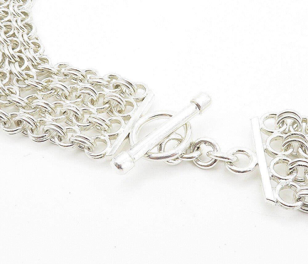 925 Sterling Silver  Polished Chunky Round Link 4 Row Chain Necklace  NE1480