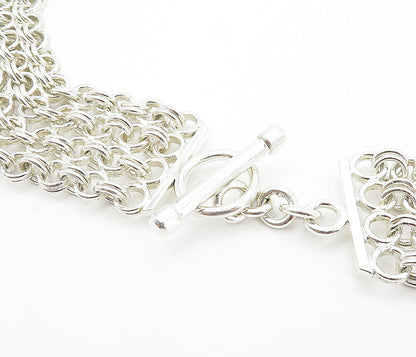 925 Sterling Silver  Polished Chunky Round Link 4 Row Chain Necklace  NE1480