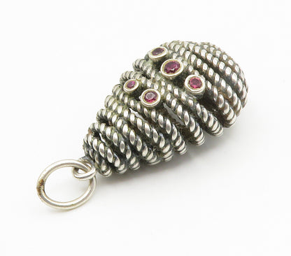 925 Sterling Silver  Vintage Petite Pink Topaz Rope Twist Drop Pendant PT11575