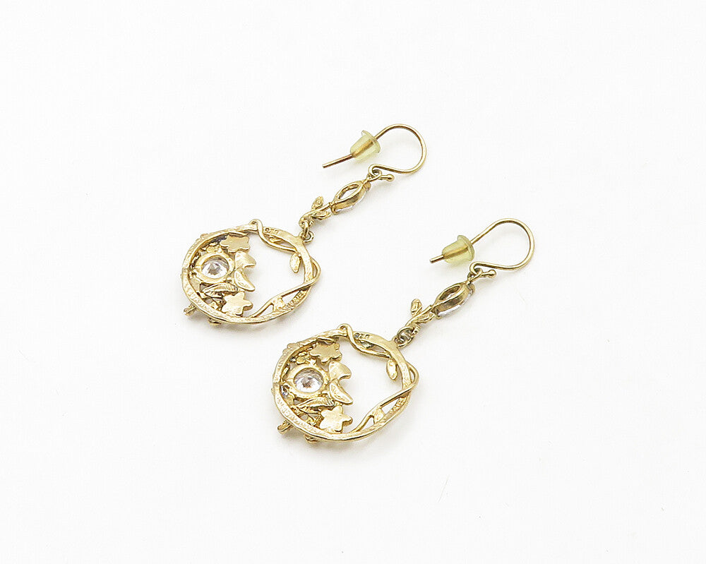 ISRAEL 925 Silver  Vintage Cubic Zirconia Floral Butterfly Earrings  EG9620