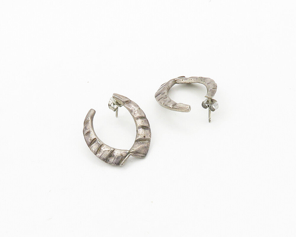 925 Sterling Silver  Vintage Dark Tone Chiseled UShape Hoop Earrings  EG9709