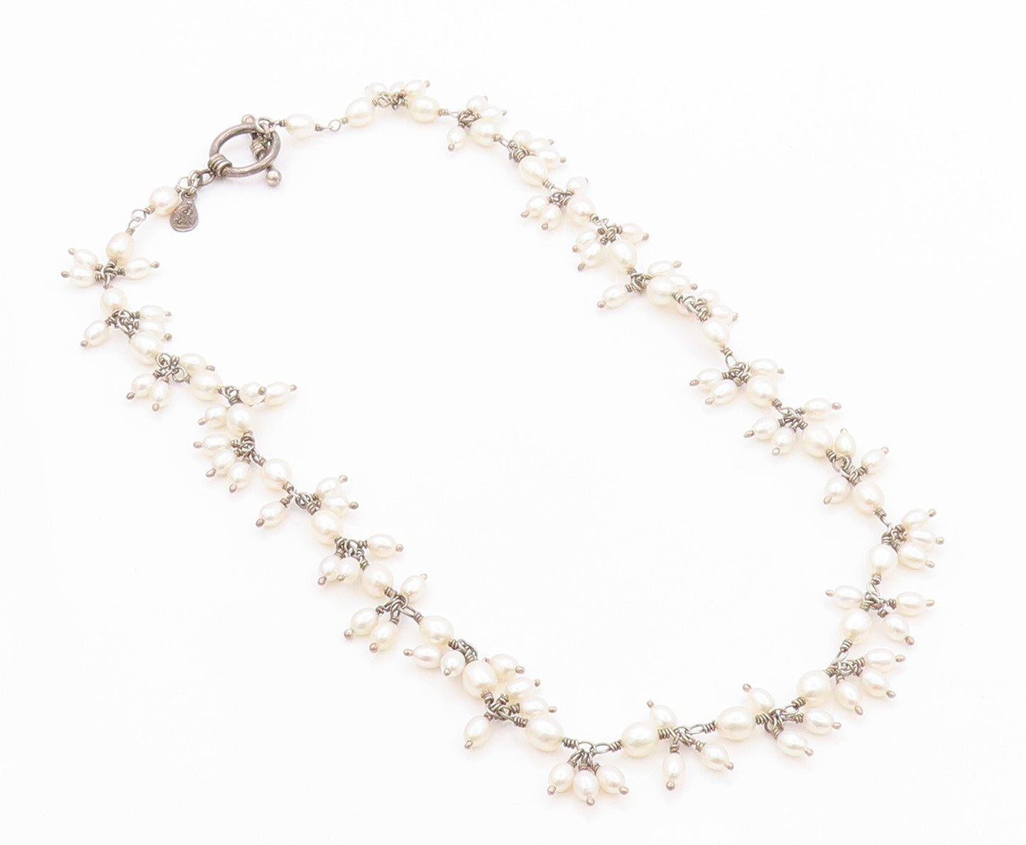 925 Sterling Silver Vintage Necklace DOUG PAULUS Minimalist Pearl Cluster NE4492