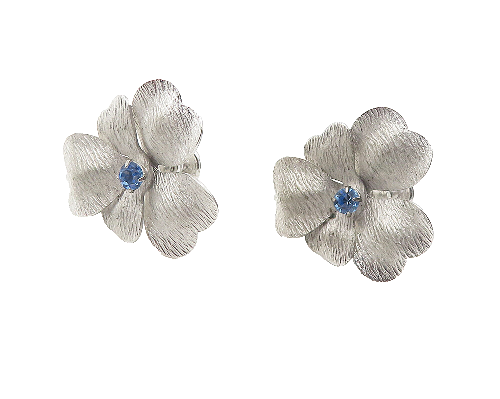 CARLART 925 Silver  Vintage Blue Topaz Flower Non Pierce Earrings  EG6175