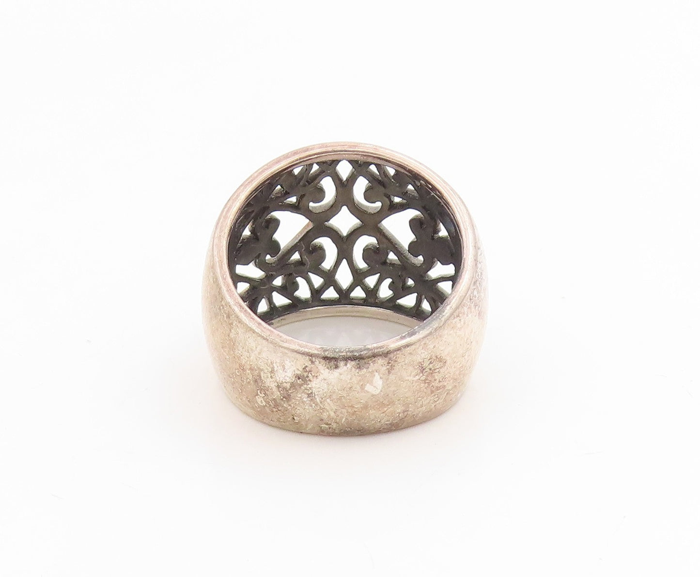 925 Sterling Silver Vintage Ring Intricate Scrollwork Wide Band  Sz 7  RG34897