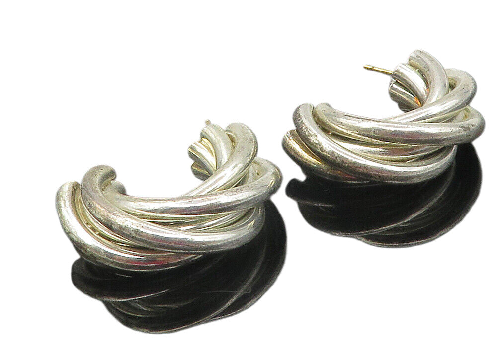 925 Sterling Silver  Vintage Shiny Macaroni Cluster Drop Earrings  EG6064