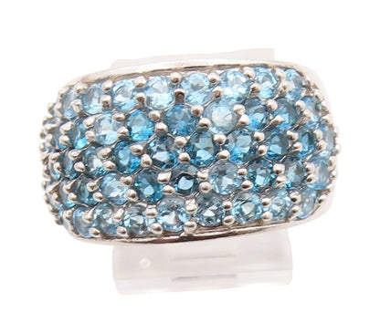 925 Sterling Silver Vintage Ring 2 Tone Blue Round CZ Inlay  Sz 7  RG32844