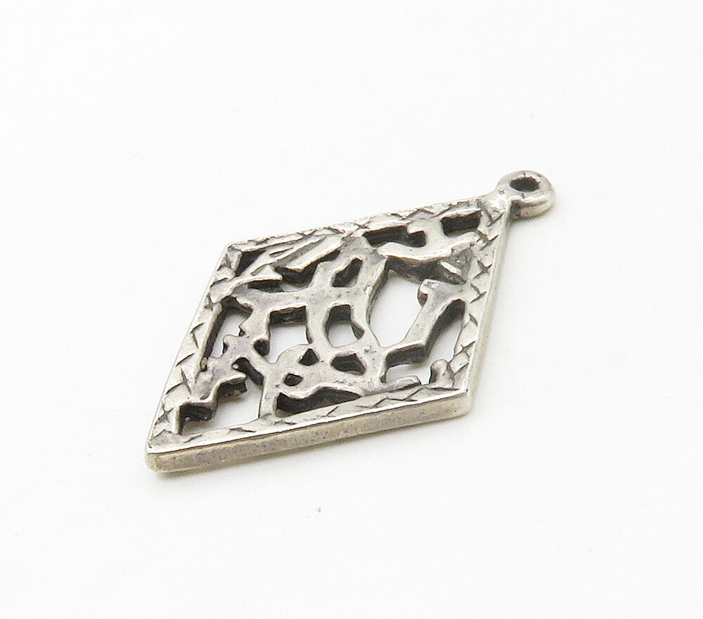 925 Sterling Silver  Vintage Dark Tone Open Diamond Shaped Pendant  PT13078