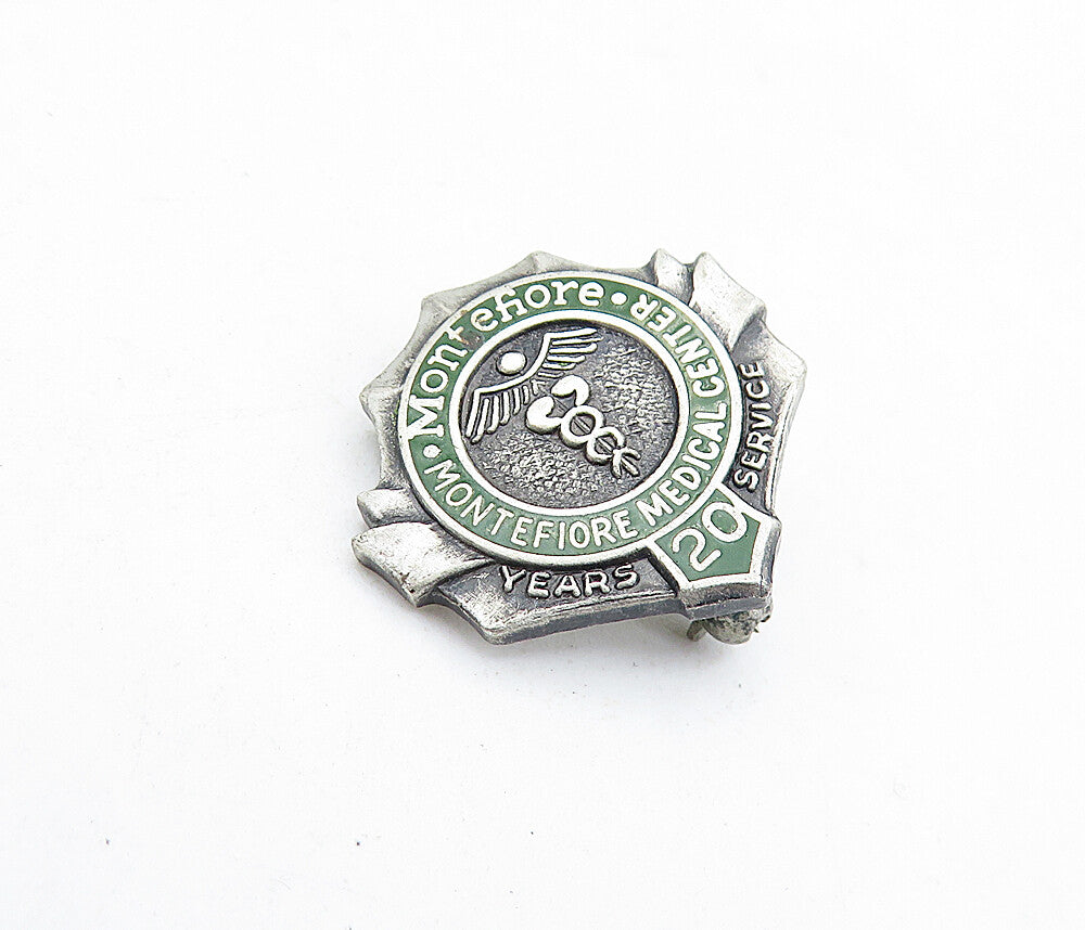 925 Sterling Silver  Vintage Enamel Medical Center Service Brooch Pin  BP2087