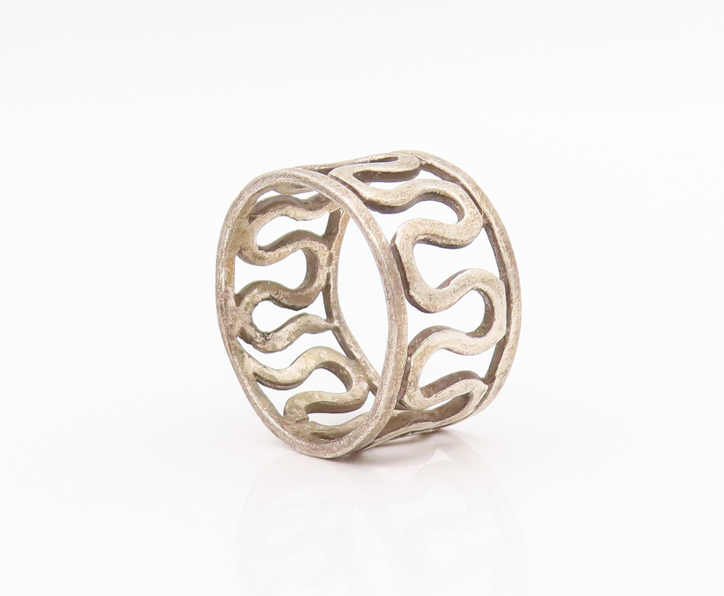 925 Sterling Silver Vintage Ring Antique Dark Tone Wave Cutout  Sz 7  RG33155