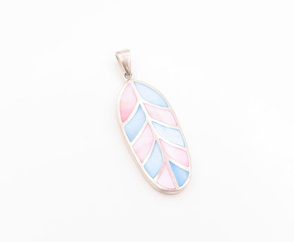 925 Sterling Silver Vintage Pendant Mother OF Pearl Inlay Leaf Design  PT24967