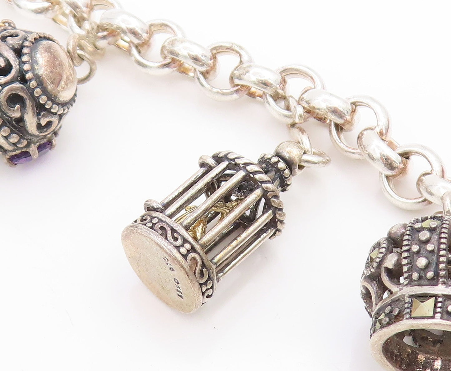 925 Sterling Silver Vintage Bracelet Multi Gemstone Storyteller Charms  BT11757