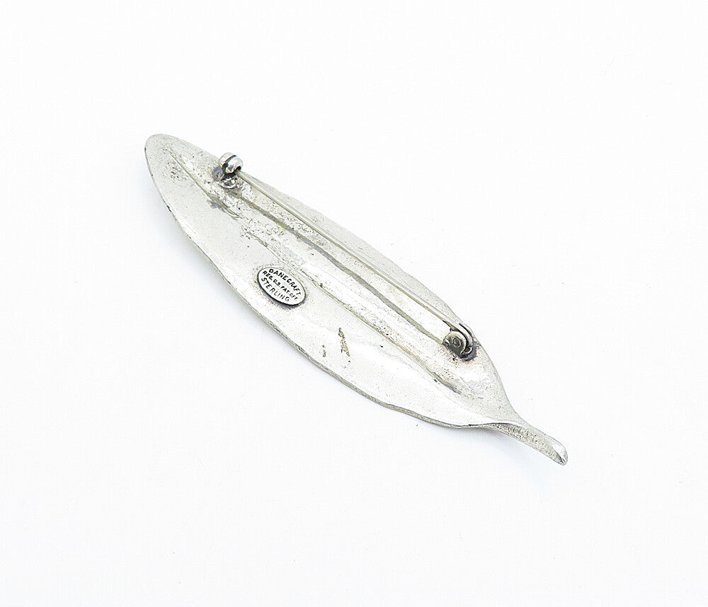 DANECRAFT 925 Silver  Vintage Etched Single Feather Motif Brooch Pin  BP1195