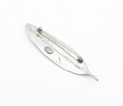 DANECRAFT 925 Silver  Vintage Etched Single Feather Motif Brooch Pin  BP1195