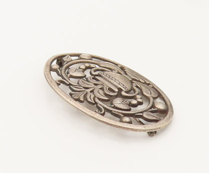 925 Silver  Vintage Antique Plant Vase & Cherry Vine Brooch Pin  BP10254