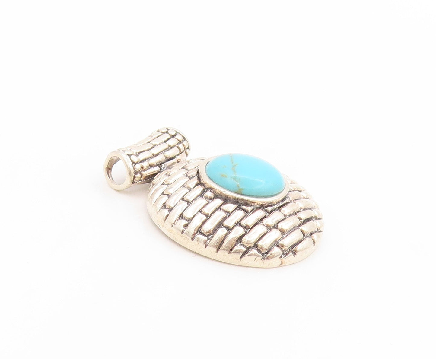 925 Sterling Silver Vintage Pendant Round Turquoise Brick Line Design  PT25826