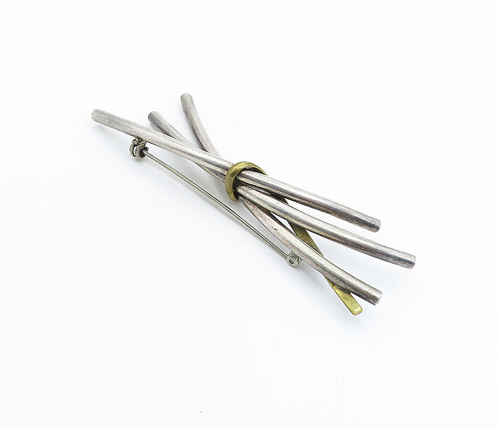 925 Sterling Silver  Vintage Two Tone Modernist Tubes Design Brooch Pin BP2213