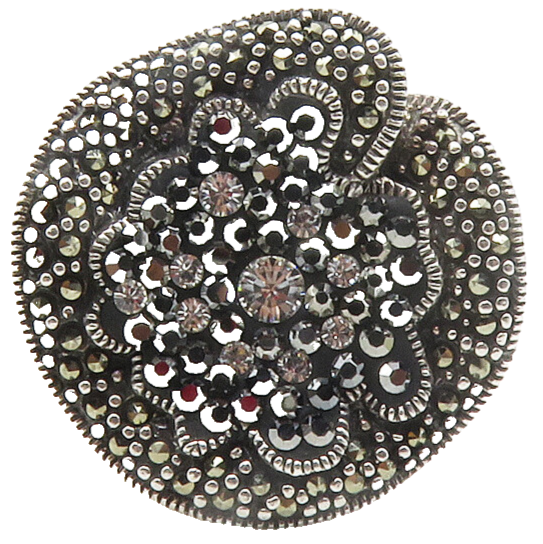 925 Silver  Cubic Zirconia & Marcasite Floral Cocktail Ring Sz 6.5  RG12418