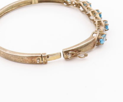 925 Sterling Silver Vintage Bracelet Swirly Diamonds & Oval Topaz Bangle BT11350