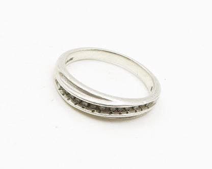 925 Sterling Silver  Vintage Genuine Diamonds Highway Band Ring Sz 8  RG18597