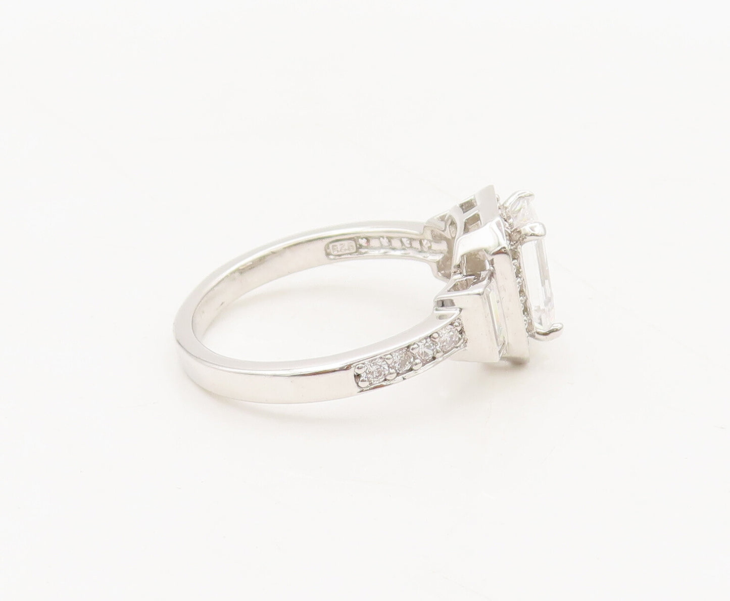 925 Silver Vintage Ring Rectangle Cut CZ Main Stone Halo Inlay CZ Sz 9  RG27592