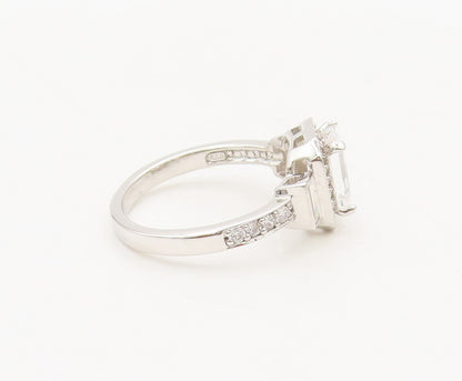 925 Silver Vintage Ring Rectangle Cut CZ Main Stone Halo Inlay CZ Sz 9  RG27592