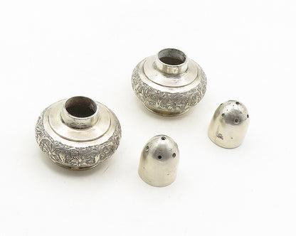 925 Sterling Silver  Vintage Floral Vine Etched Salt & Pepper Shakers  TR1723