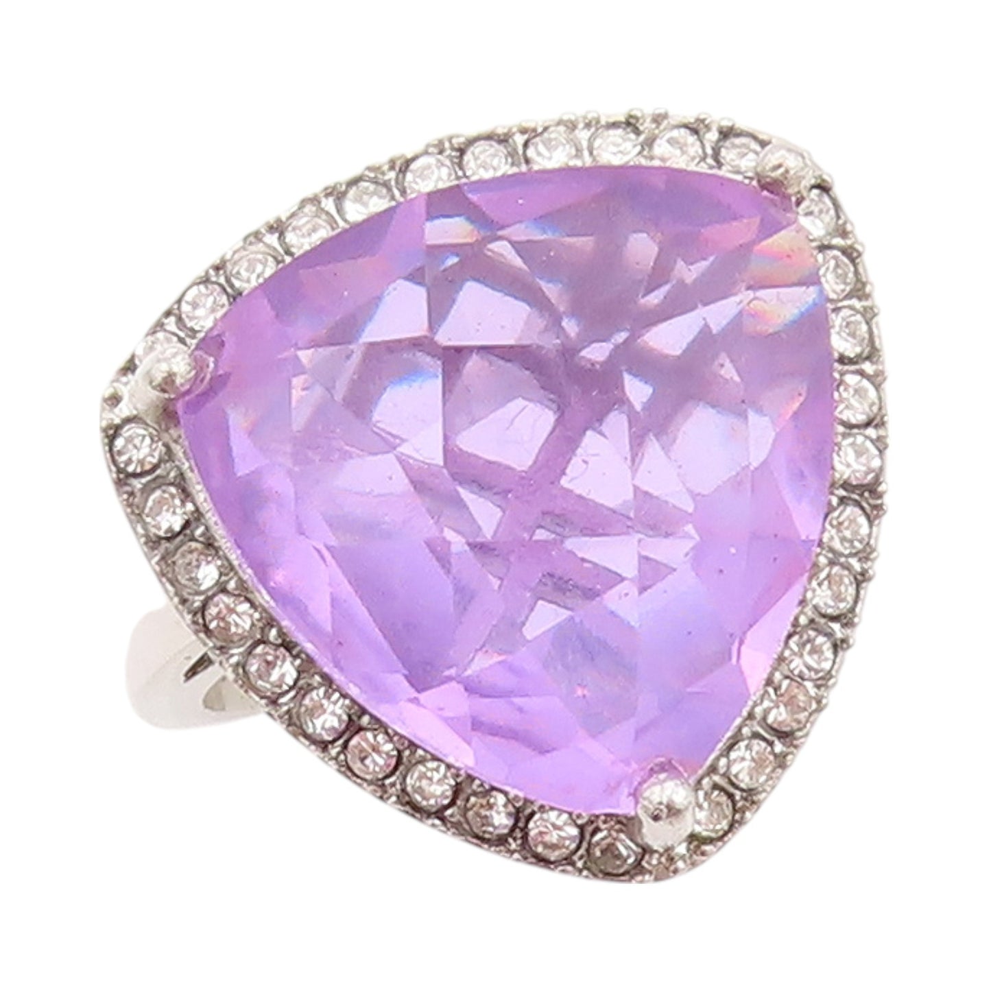 925 Sterling Silver Vintage Ring Triangle Tanzanite Halo CZ  Sz 8  RG32446