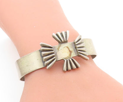 WELLS 925 Sterling Silver  Vintage Fluted Detail Smooth Cuff Bracelet  BT1830
