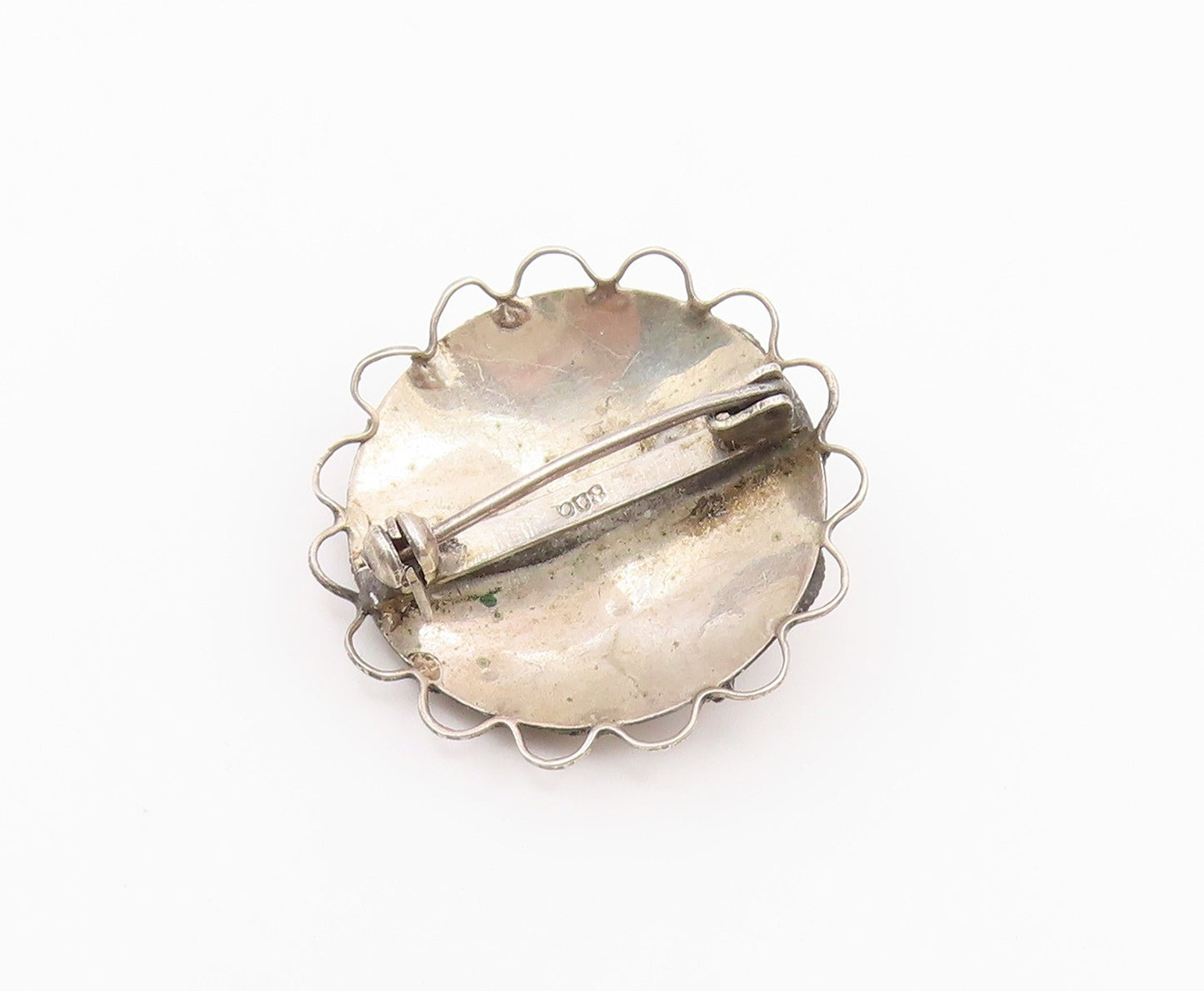 925 Sterling Silver  Vintage Wavy Edge Beaded Floral Brooch Pin  BP9619