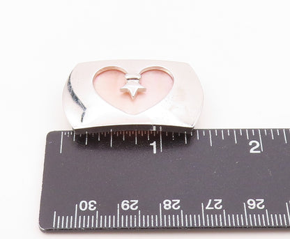 925 Silver  Vintage Inlaid Mother Of Pearl Heart Cutout Pendant  PT21560