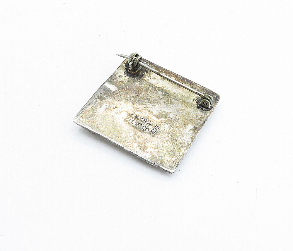 MEXICO 925 Sterling Silver  Vintage Basket Weave Square Brooch Pin  BP2390
