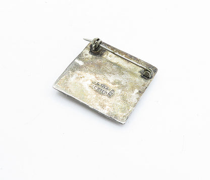 MEXICO 925 Sterling Silver  Vintage Basket Weave Square Brooch Pin  BP2390