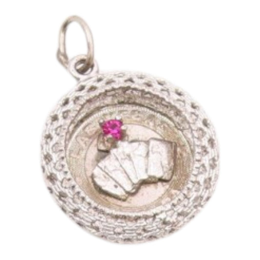 925 Sterling Silver  Vintage Pink Topaz Las Vegas Card Deck Pendant  PT15934