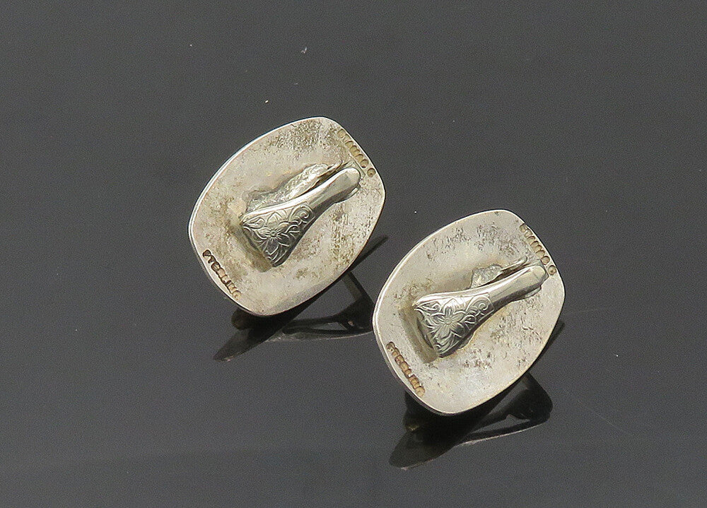 STAMAS 925 Sterling Silver  Vintage Agate 2 Tone Non Pierce Earrings  EG10185
