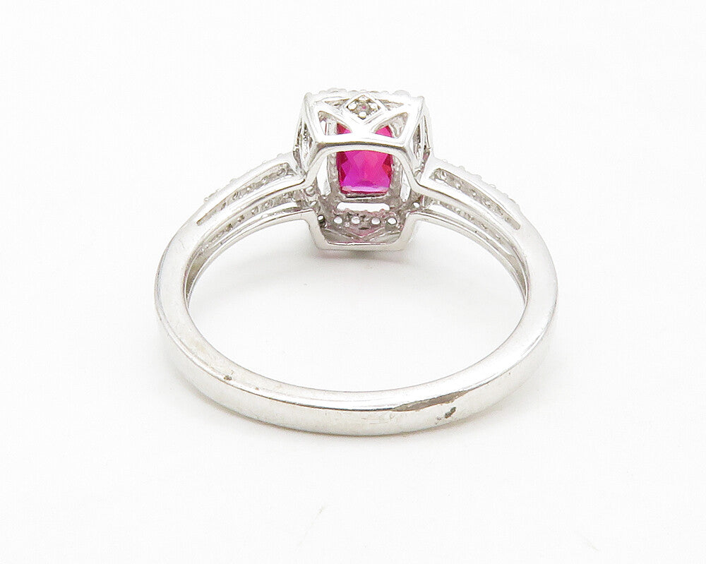 925 Sterling Silver  Pink & White Topaz Solitaire Accent Ring Sz 7  RG13333