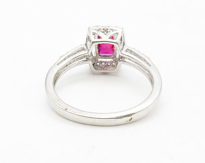 925 Sterling Silver  Pink & White Topaz Solitaire Accent Ring Sz 7  RG13333