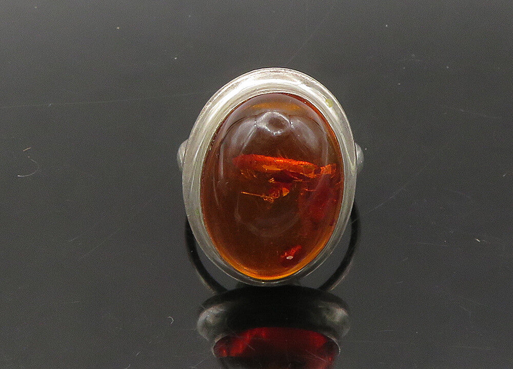 925 Sterling Silver Vintage Cabochon Cut Amber Cocktail Ring Sz 7  RG22010