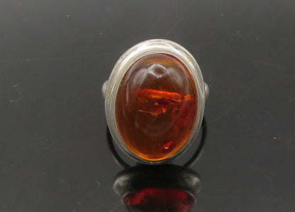 925 Sterling Silver Vintage Cabochon Cut Amber Cocktail Ring Sz 7  RG22010