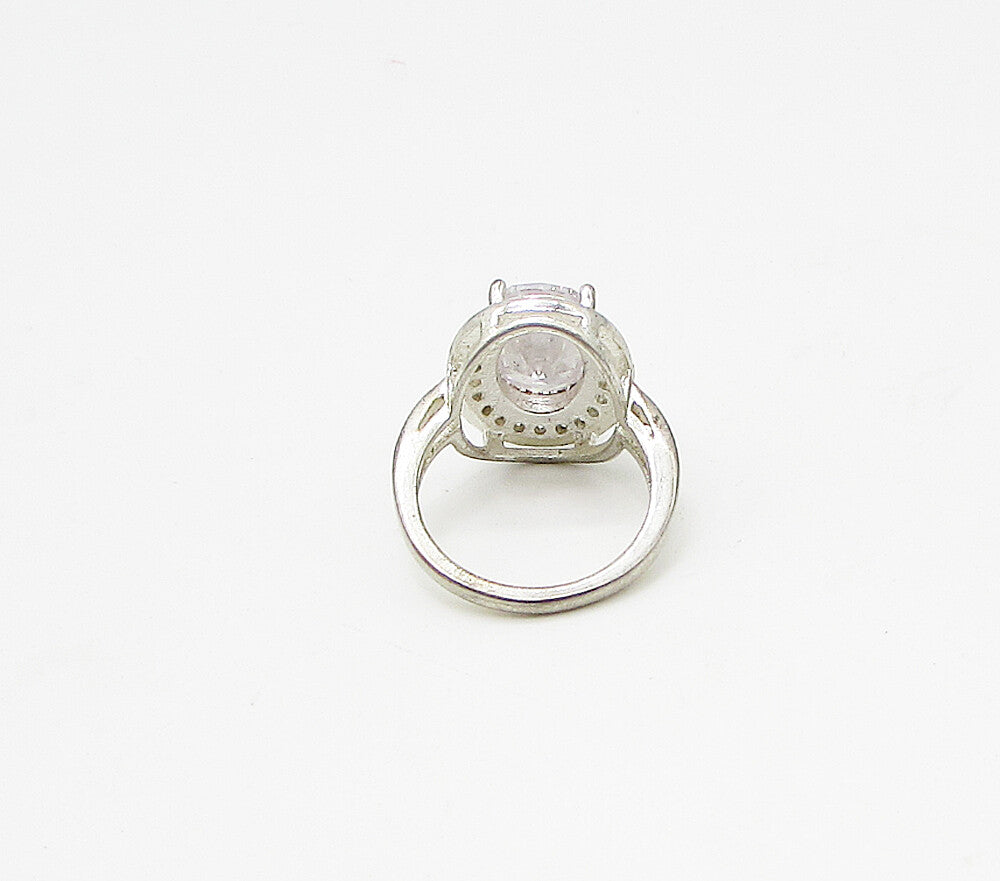 925 Silver  Vintage White Topaz & Cubic Zirconia Cocktail Ring Sz 8  RG3202