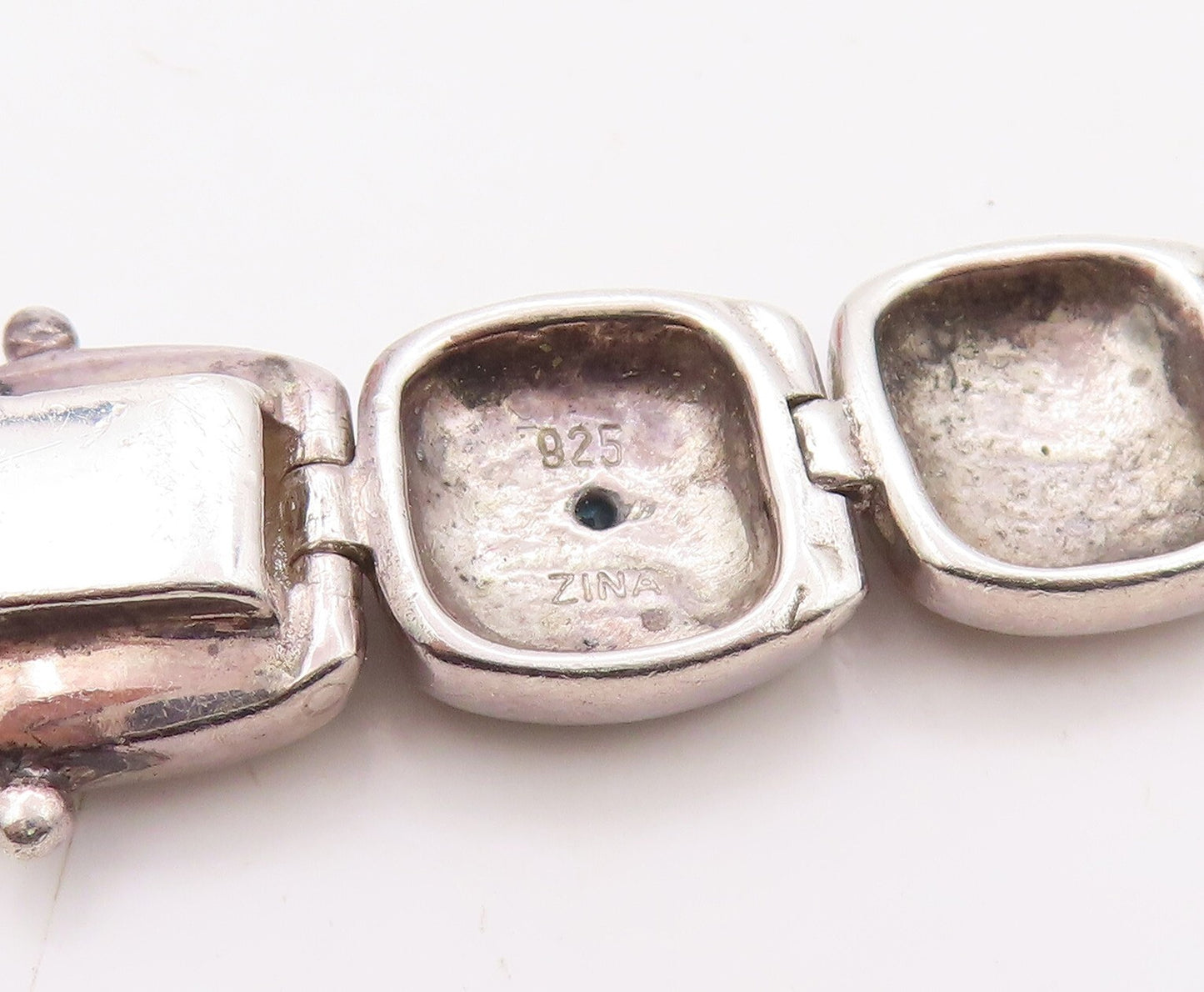 925 Sterling Silver Vintage Bracelet Solid Square Cutout Blue Topaz  BT10890