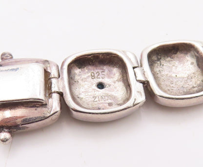 925 Sterling Silver Vintage Bracelet Solid Square Cutout Blue Topaz  BT10890