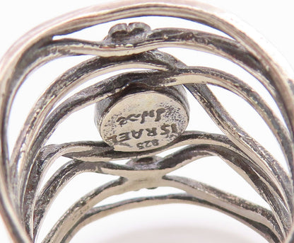 925 Sterling Silver Vintage Ring ISRAEL Fire Opal Floral Wave  Sz 8  RG35642