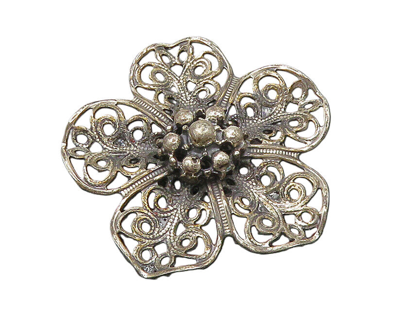 BEAU 925 Sterling Silver  Vintage Dark Tone Swirl Flower Brooch Pin  BP7979
