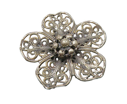 BEAU 925 Sterling Silver  Vintage Dark Tone Swirl Flower Brooch Pin  BP7979