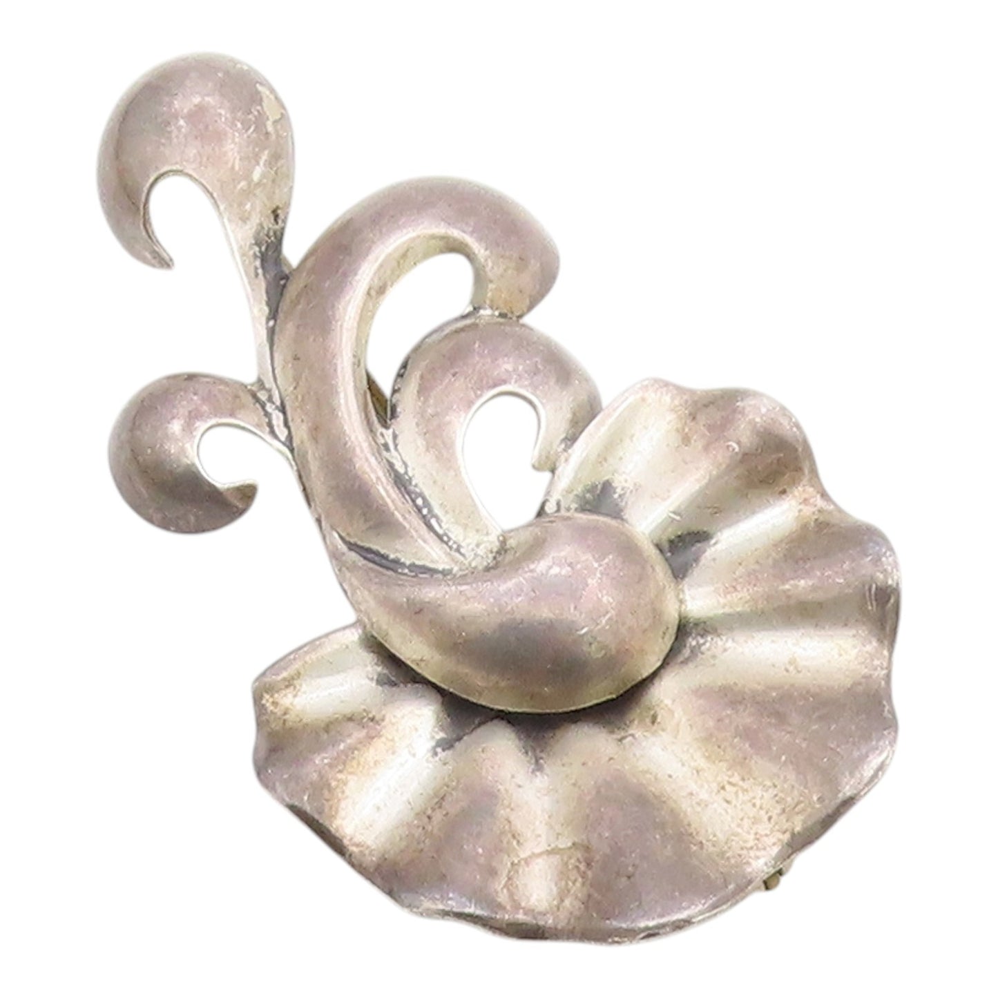 MONET 925 Silver  Vintage Carved Swirls & Fluted Abstract Brooch Pin  BP9600